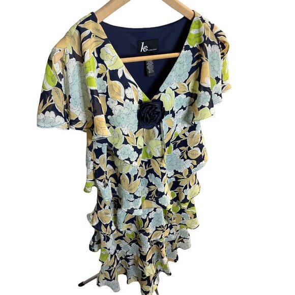 KS Collection Floral Flutter Sleeve Tiered Ruffled Midi Dress Sz 6 - Picture 5 of 12